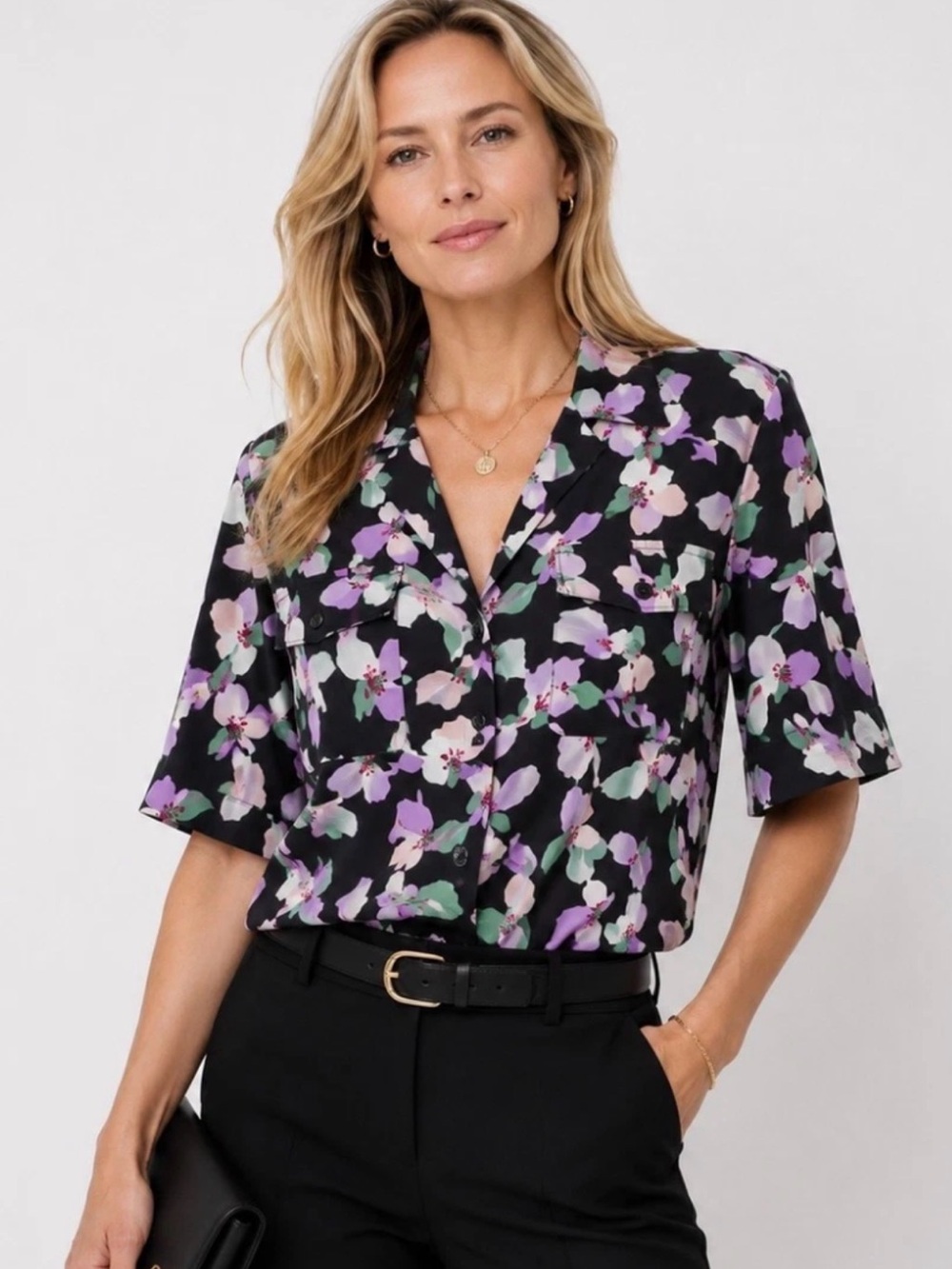 Equipment Femme Floral Silk Button Down Blouse Size Medium